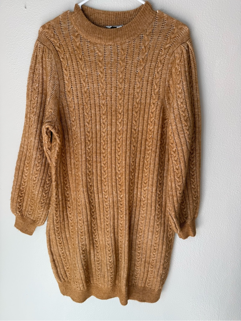 Cable Knit Turtleneck Sweater Dress in Mustard